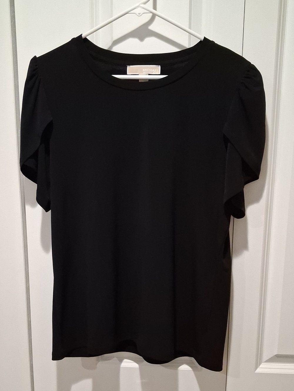 Michael Kors Black Short Sleeve Ruffle-Sleeve Top